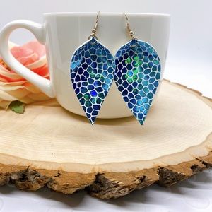 Gorgeous Metallic Blue Print Drop Earrings